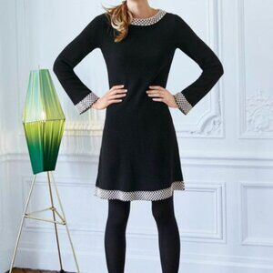 Boden Long Sleeve Navy Dress with White Accents